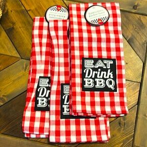 Red & white embroidered bbq towels good quality. Two left